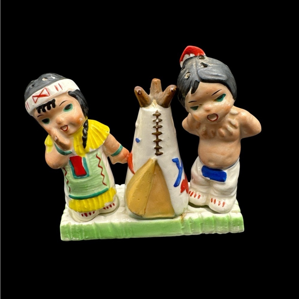 Vintage Native American Children and TeePee Salt and Pepper Shakers Set Japan